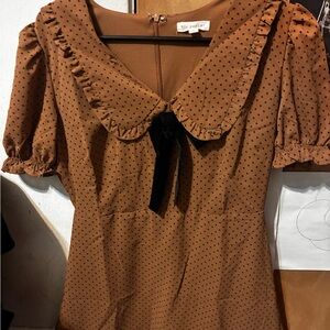 Blu-Pepper Brown Polka Dot Dress with Ruffled Collar